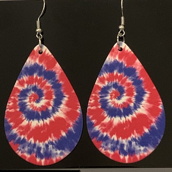 Tie Dye Earring, USA Earring, Fourth of July Earring, Patriotic Earring, Gift - Picture 1 of 5